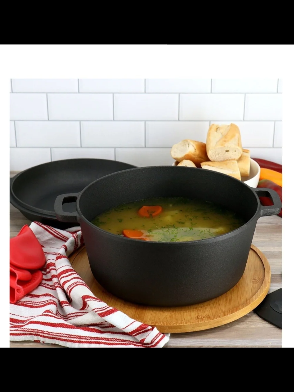 Black Cast Iron Dutch Oven - Versatile Stockpot for Stovetop & Oven